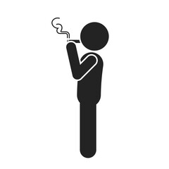 Isolated pictogram standing stick figure smoking cigarette with smoke, for smoke sign label