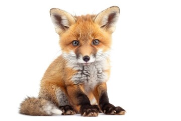 Cute baby fox with large ears isolated on white background