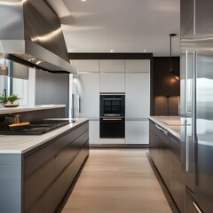 Modern kitchen with stainless steel appliances and a large island3