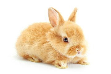 Obraz premium Fluffy baby rabbit with big ears and a twitching nose isolated on white background