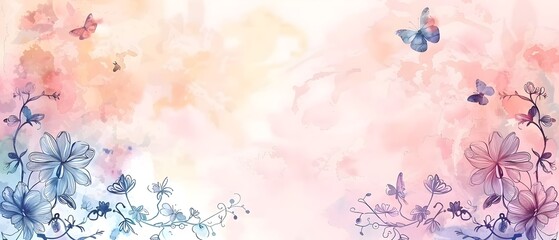 Captivating Watercolor Floral Border Design with Butterflies and Blank Central Space for World Cancer Day Messaging