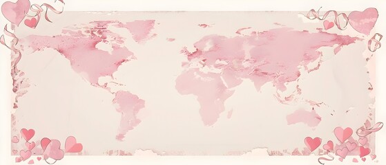 Decorative World Map with Pink Ribbon Design for Breast Cancer Awareness Month Background