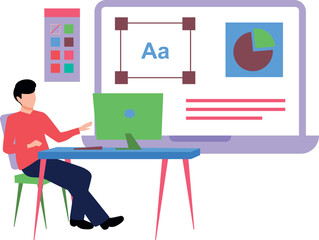 Boy doing art and design on monitor.