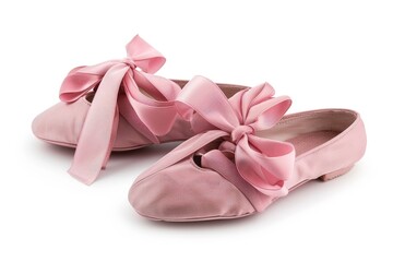 Classic pair of ballet shoes with ribbons isolated on white background