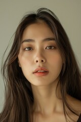 Sweet-Faced Korean Girl with Middle Part Hairstyle

