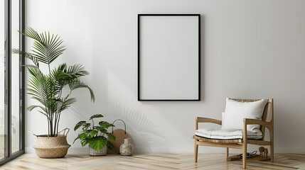 Mockup Black Poster Frame and Accessories Decor in Cozy White Interior Background