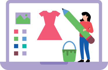 The girl is designing clothes.