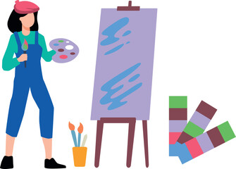 The girl is painting on the art board.