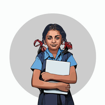 Indian school girl cute vector illustration