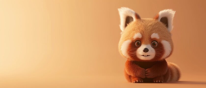 Adorable red panda with clear copyspace on a light orange background