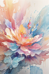 Fantasy lotus flower with crystal petals in watercolor