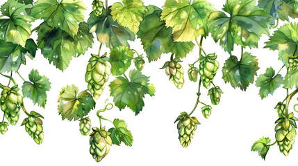 Fresh watercolor brewing green hops cones isolated on white botanical naturel beautiful  background
