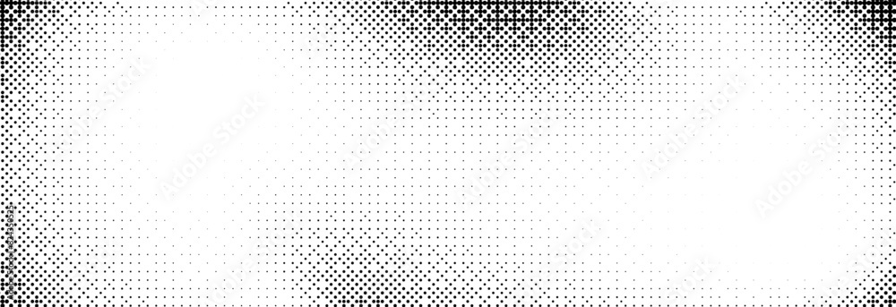 Poster Bitmap pixelated grunge gradient texture. Black and white dither pattern wallpaper. Abstract glitchy 8 bit video game pattern background. Wide raster backdrop. Retro pixel art Illustration. Vector