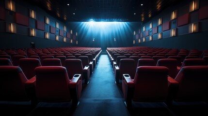Cinema seats and aisle.,