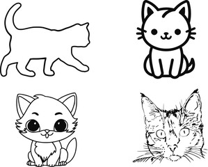 Artistic Whiskers: Cat Art Outline Coloring Page Vector Print