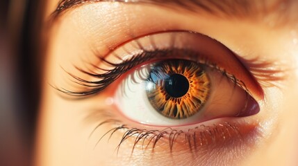 Naklejka premium Close-up Brown Female Eye Biometrical Iris Scan Reading 