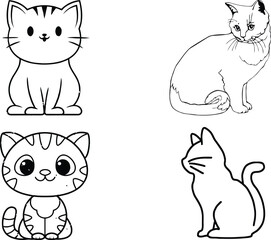 Abstract Feline  Cat Art Outline Coloring Page Vector Print