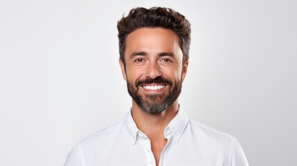 Obraz premium Confident and happy smiling man on white background. 