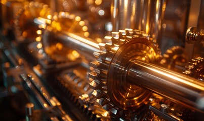 Fototapeta premium polished cogs and gears in a high-tech machine