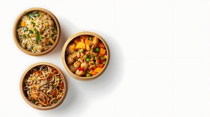 Authentic Chinese Cuisine Spread in High Definition 8K Top View on Plain White Background