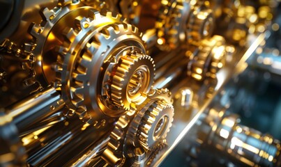 polished cogs and gears in a high-tech machine