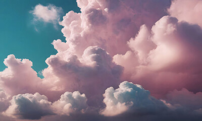 Pink clouds on a blue background. Artificial intelligence. 