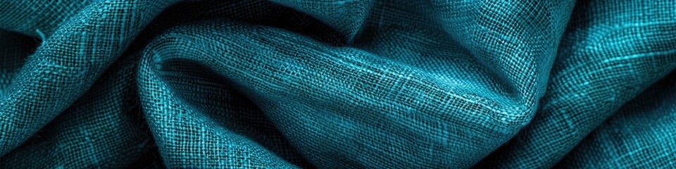Fototapeta premium Cloth Texture. Close-Up of Natural Weave Cloth in Blue and Teal Color for Clothes Background