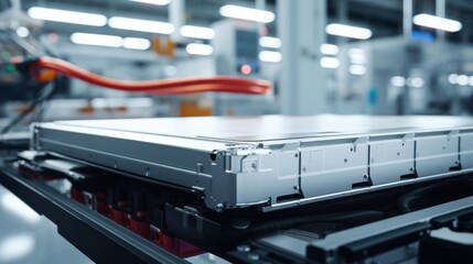 Obraz premium EV Battery Module for Automotive Industry on Production Line.,
