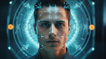 Futuristic and technological scanning of face for facial recognition 