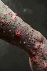 Close-up Image of Human Arm with Swollen Hives Indicating an Allergic Reaction
