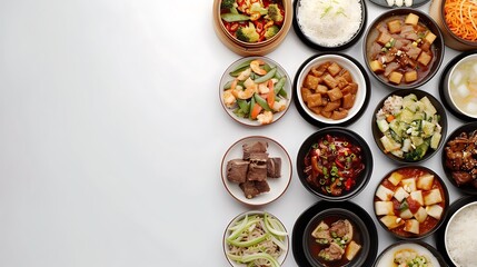 Delicious Chinese Cuisine Spread in High Definition 8K Quality on White Background