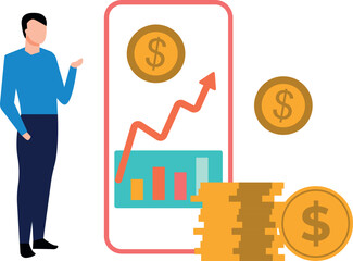 The boy is looking at the dollar graph.