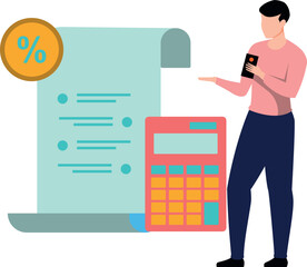 The boy is looking at the discount paper.