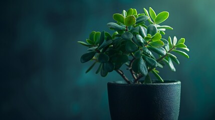 Stylish Jade Elegance: Jade plant in dark pot against clean background offers stylish indoor...