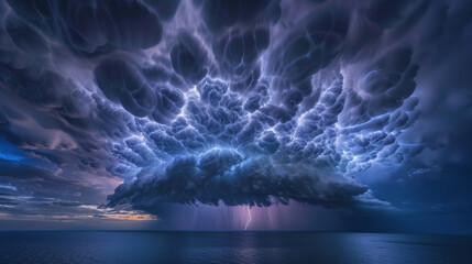 Storm with a sky full of cloud-to-ground lightning strikes, capturing the awe-inspiring force of nature's electric fury.