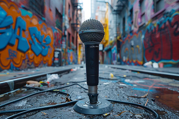 microphone,
Microphone in front of a graffiti wall  Selected