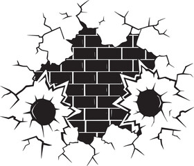 broken wall and walls with cracks illustration black and white