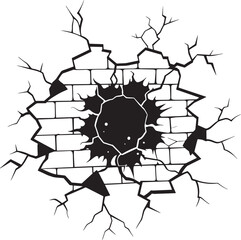 broken wall and walls with cracks illustration black and white