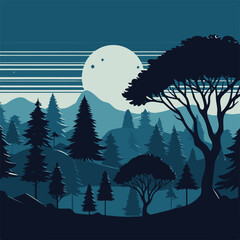 Nature Mountain and forest silhouette
