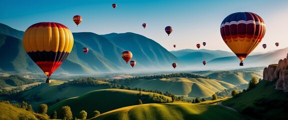 Fototapeta premium Landscapes Hot Air Balloons Floating over a Valley