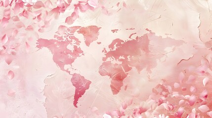 Delicate Floral Traced World Map for Breast Cancer Awareness Month Global Outreach