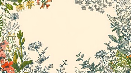 Detailed Botanical Border for World Health Day Illustrated Line Drawings of Medicinal Herbs and Plants in Muted Colors Educational and Informative