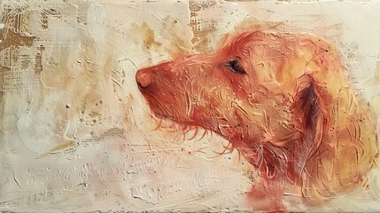 create an encaustic painting on canvas with very light hues. some scribble art in the mix. depicting the refined head of an elegant red wirehaired dachshund