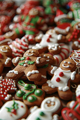 Obraz premium Tempting array of decorated Christmas gingerbread cookies, embodying holiday flavors