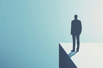 Obraz premium Businessman standing on a cliff looking down at a new opportunity or challenge