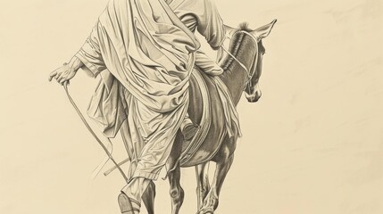 Biblical Illustration of Jesus Entering Jerusalem on a Donkey, Celebrating Palm Sunday, Ideal for article - Powered by Adobe