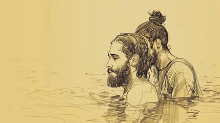 Biblical Illustration of Jesus Being Baptized by John, Depicting Faith and Renewal, Ideal for article