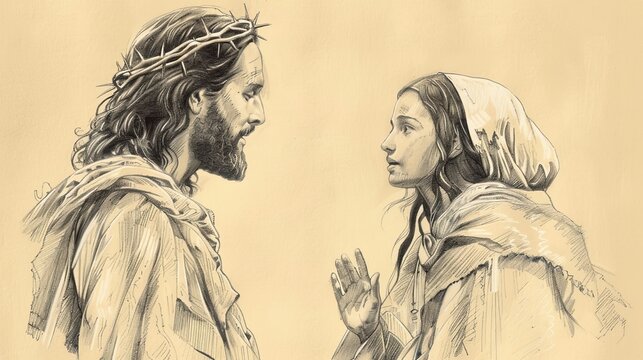 Biblical Illustration of Jesus' Appearance to Mary Magdalene After Resurrection, Ideal for article