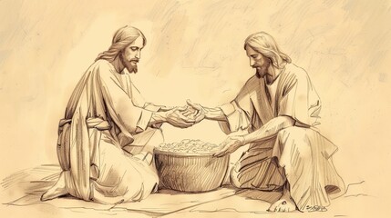Biblical Illustration of Jesus' Blessing of the Loaves and Fishes, Ideal for article