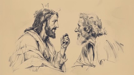 Obraz premium Biblical Illustration of Jesus' Teaching on Wealth and Eternal Life, Ideal for article